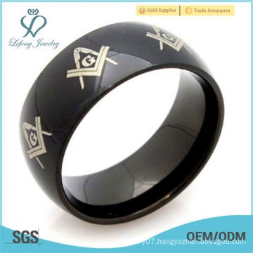 fashion Jewelry Freemason Masonic 316L Stainless Steel Band Mens Womens Ring, Color Black